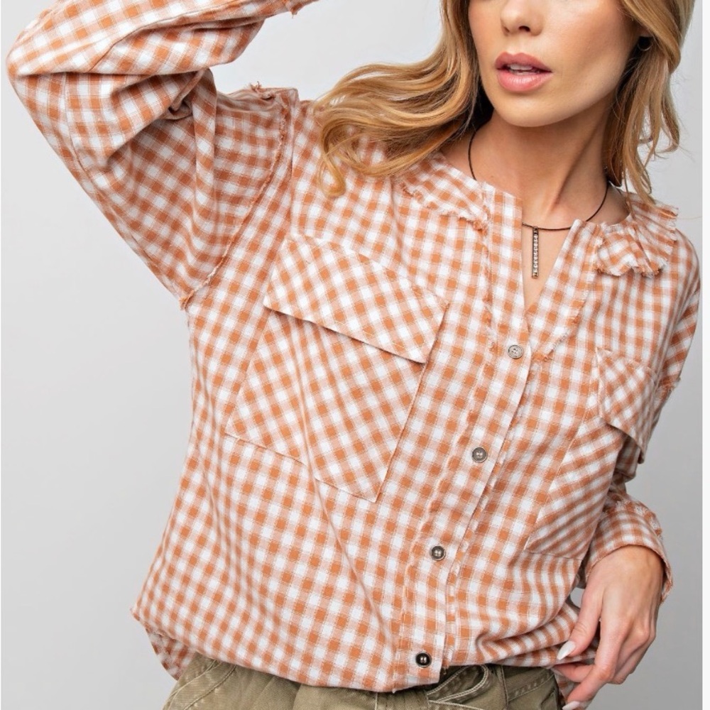 Easel Orange Plaid Button Down Shirt